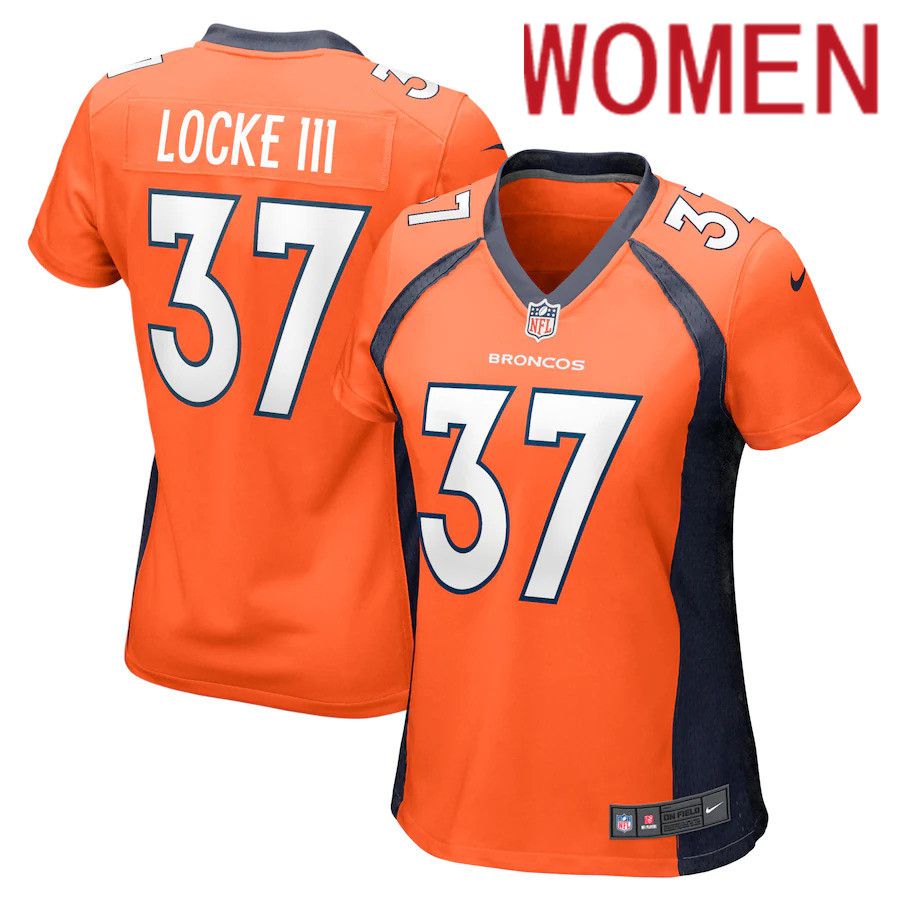 Women Denver Broncos #37 P.J. Locke III Nike Orange Game NFL Jersey->women nfl jersey->Women Jersey